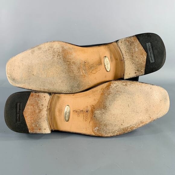 SALVATORE FERRAGAMO Size 8.5 Black Leather Perforated Lace-Up Shoes - Picture 6 of 10